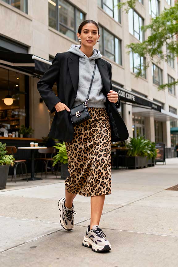 Blazer-over-sweatshirt-+-leopard-skirt-+-dad-sneakers