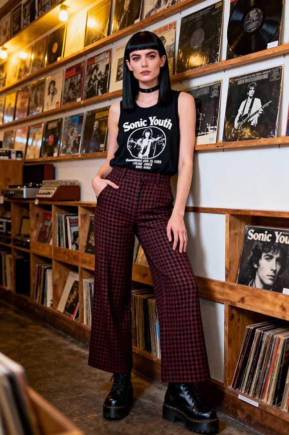 Black-Band-Tank-Top-+-Plaid-Wide-Leg-Pants