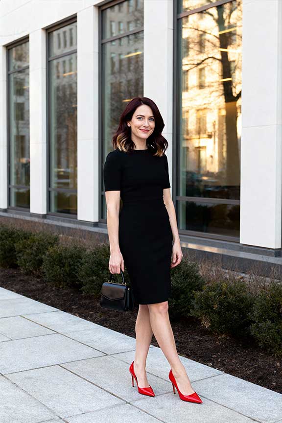 Black-Dress-+-Red-Pointed-Toe-Heels