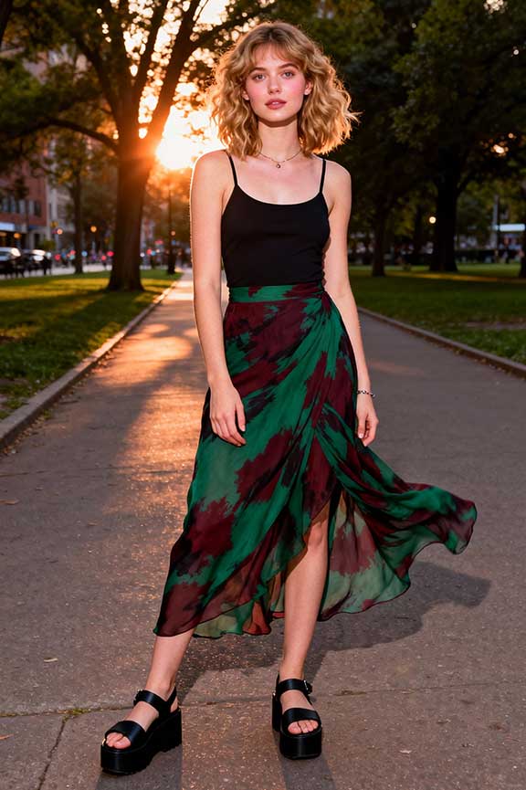 Black-camisole-+-printed-maxi-skirt