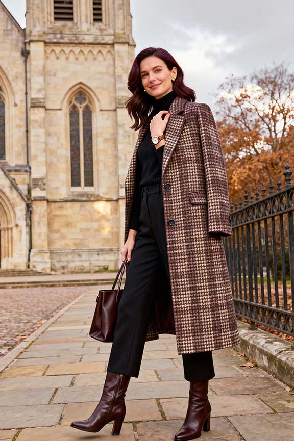 Brown Plaid Wool Coat