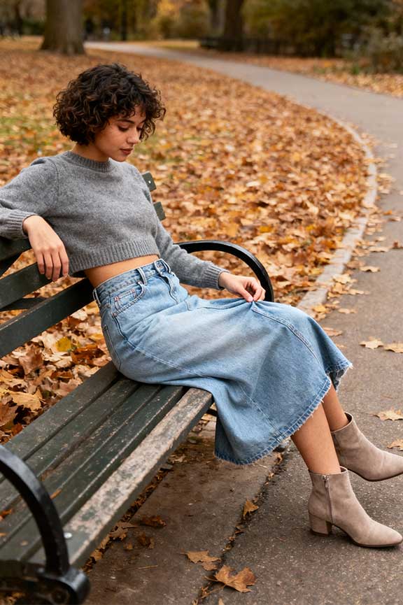 Cropped-Knit-Sweater-+-High-Waisted-Denim-Maxi-Skirt
