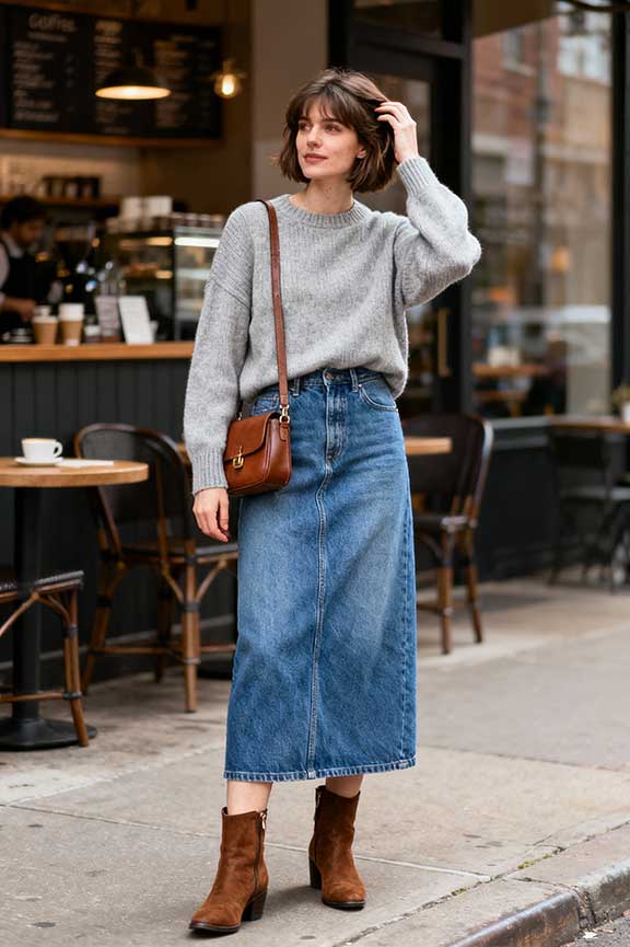 Cropped-Knit-Sweater-+-High-Waisted-Denim-Maxi-Skirt