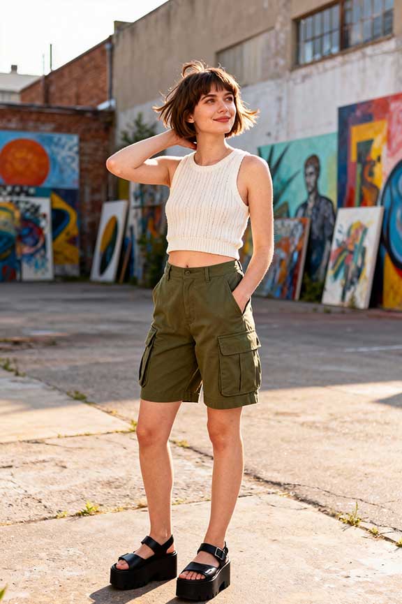 Cropped-knit-vest-+-utility-shorts