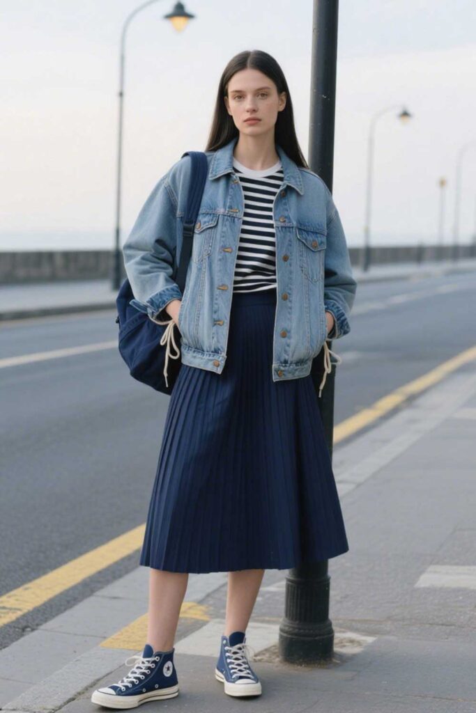 Denim-Jacket-+-Pleated-Skirt