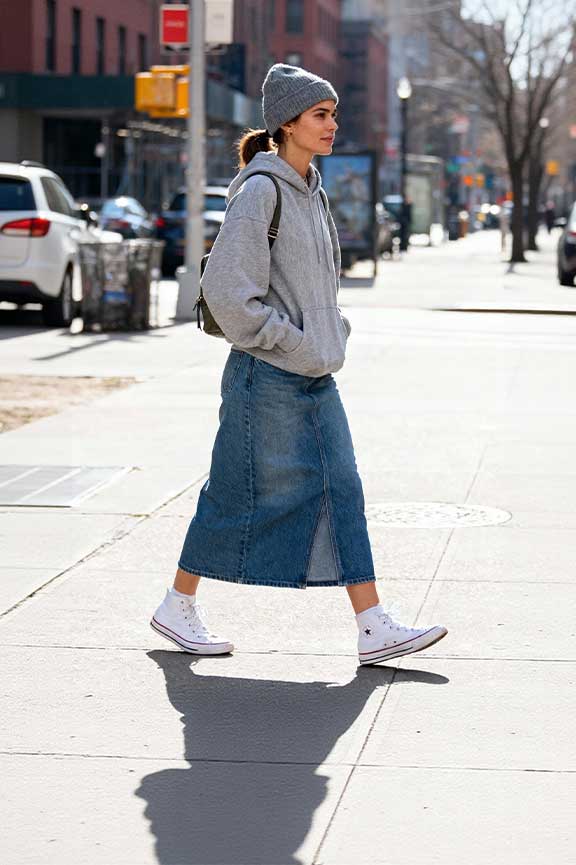 Denim-Maxi-Skirt-+-Hoodie-+-Canvas-Sneakers