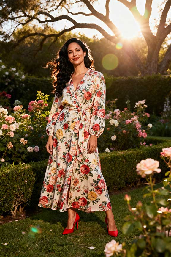 Floral-Maxi-Dress-+-Red-Heels