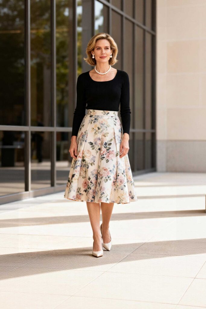 Floral-Skirt-+-Black-Top