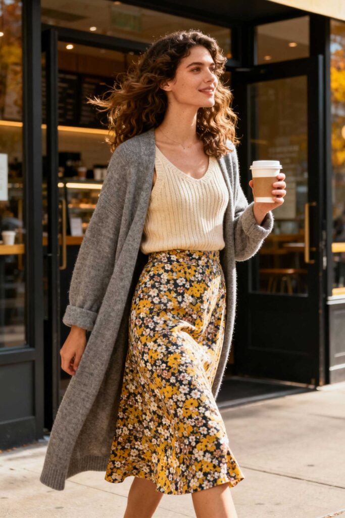 Floral-Skirt-+-Knit-Vest