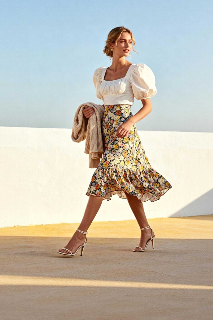 Floral-Skirt-+-Puff-Sleeve-Blouse
