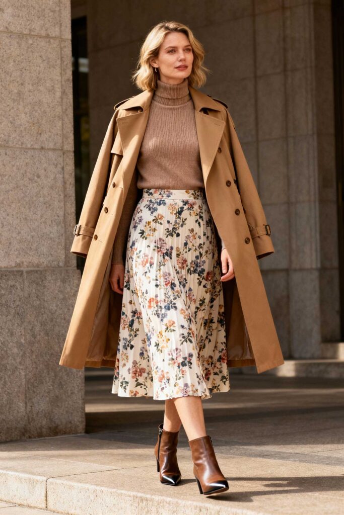 Floral-Skirt-+-Solid-Turtleneck