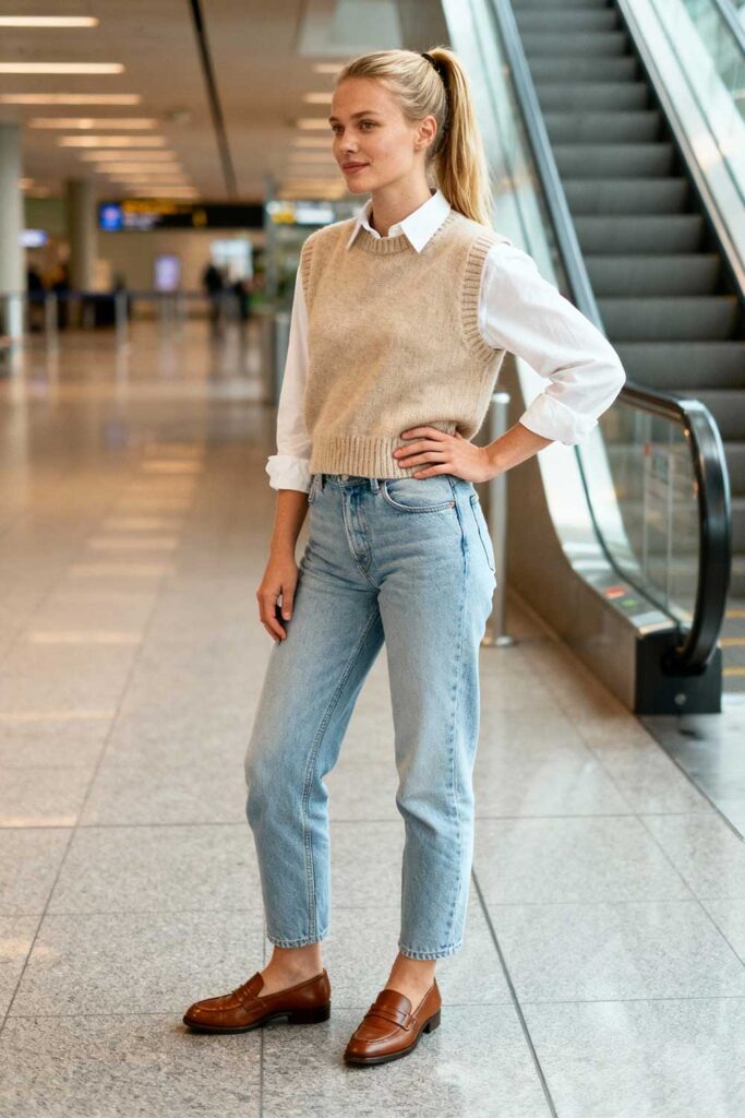 Knit-Vest-+-White-Shirt-+-Jeans