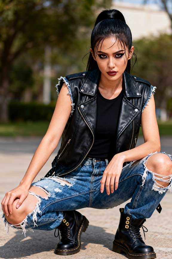 Leather-vest-+-ripped-jeans