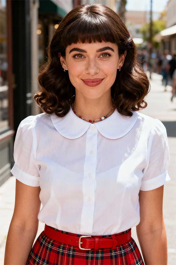 Peter-Pan-Collar-Blouse-+-Plaid-Skirt-+-Red-Mary-Janes