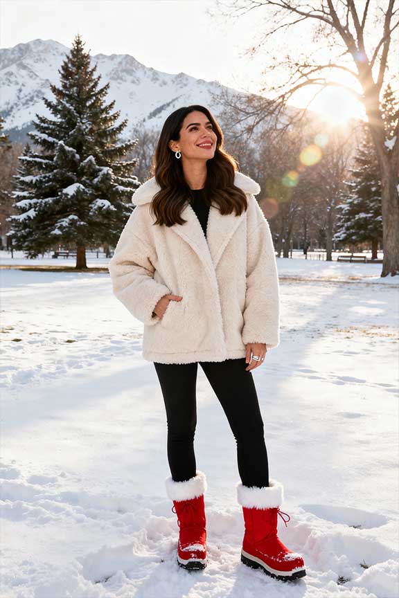 Sherpa-Jacket-+-Skinny-Pants-+-Red-Snow-Boots