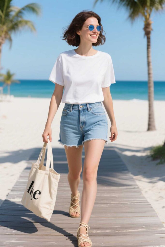 Shorts-+-White-T-Shirt-+-Sandals