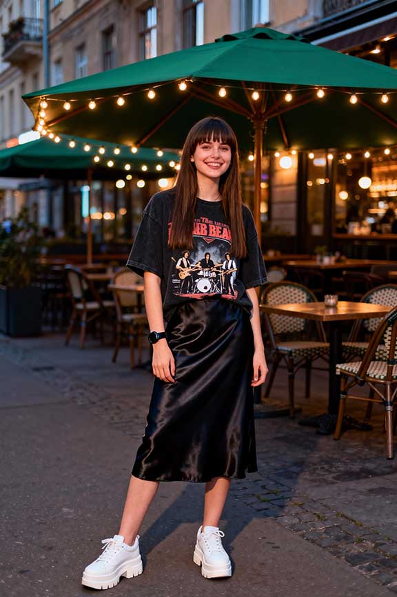 Slip-Skirt-+-Vintage-Band-Tee-+-Chunky-Sneakers