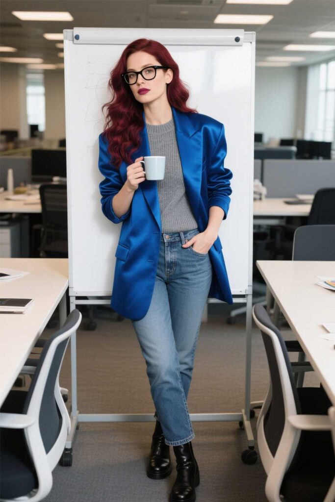 Statement-blazer-with-dark-jeans.
