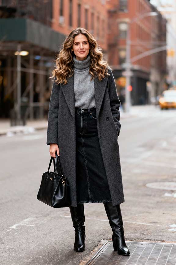Turtleneck-Sweater-+-Denim-Maxi-Skirt-+-Tall-Boots-+-Wool-Coat