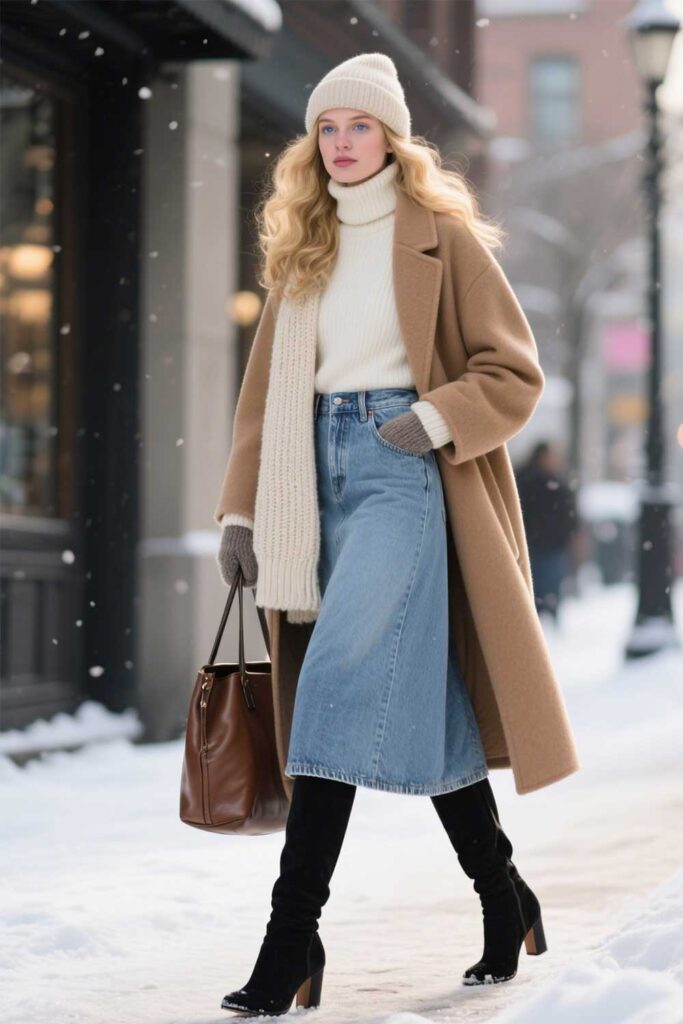 Turtleneck-Sweater-+-Denim-Maxi-Skirt-+-Tall-Boots-+-Wool-Coat
