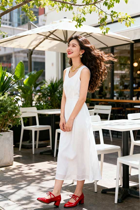 White-Dress-+-Red-Lace-Up-Shoes