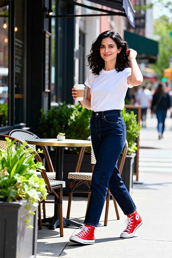 White-Tee-+-Jeans-+-Red-Canvas-Sneakers