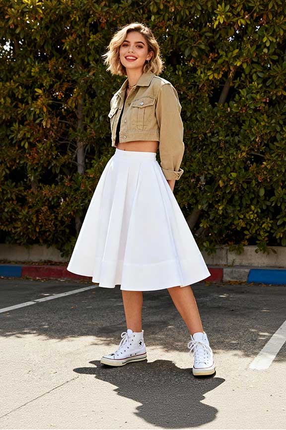 A-line-Skirts-+-Classic-White-Sneakers