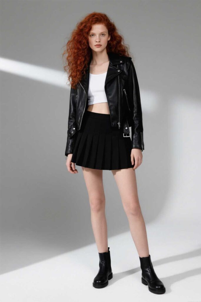 Black-leather-jacket-+-white-crop-top