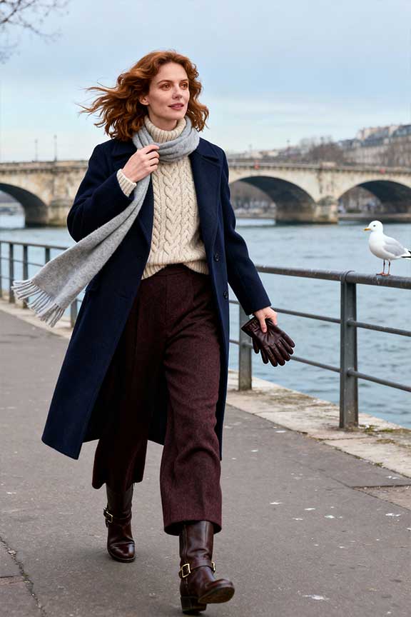 Cable-knit-chunky-sweater-+-Wool-trousers