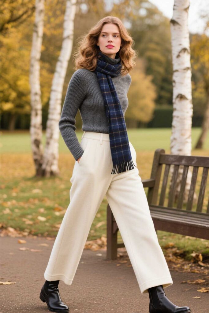 Chunky-knit-sweater-+-Wool-trousers