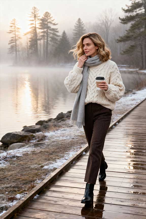 Chunky-knit-sweater-+-Wool-trousers-+-Cashmere-scarf-+-Chelsea-boots