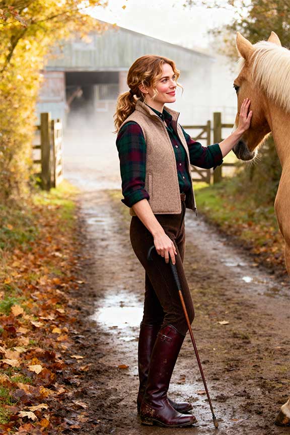 Flannel-shirt-+-Wool-vest-+-Corduroy-pants-+-Riding-boots