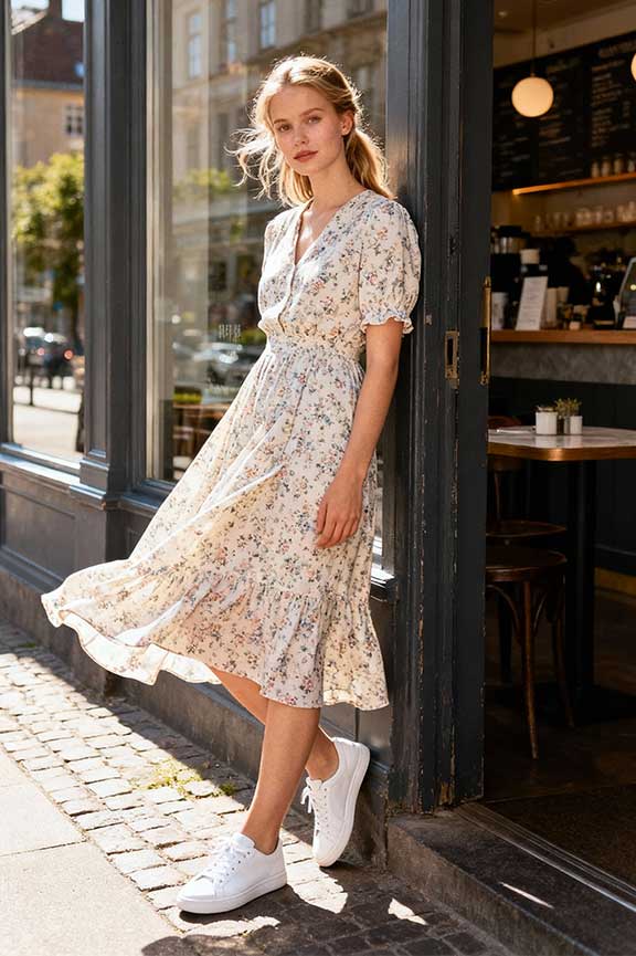Floral-Dresses-+-White-Sneakers