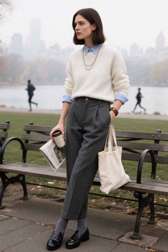 Knitwear-or-cardigan-+-Polo-shirt-or-oxford-shirt-+-Khakis-or-dark-jeans
