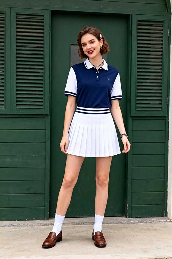 Loafers-are-classic-choices-for-preppy-tennis-skirts-styling