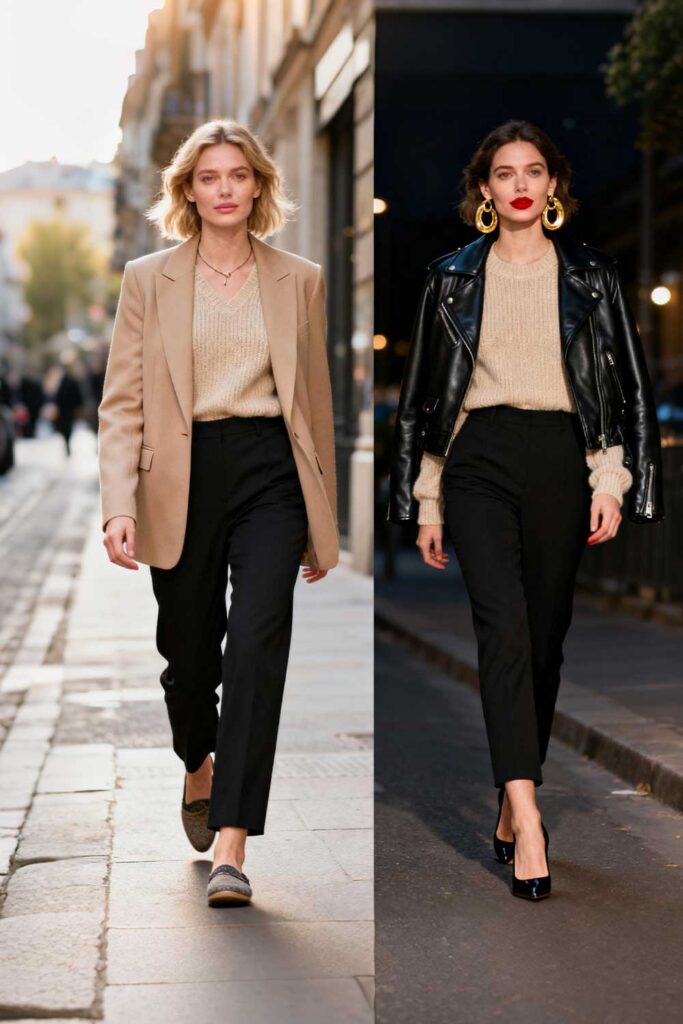 Swap-flats-for-heels,-add-statement-jewelry,-apply-bold-lipstick,-or-trade-your-blazer-for-a-leather-jacket.