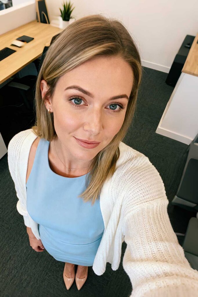 light-blue-sleeveless-dress-+-white-knit-cardigan-+-nude-low-heels,-perfect-for-air-conditioned-offices-where-you-can-layer-up-or-down-as-needed.