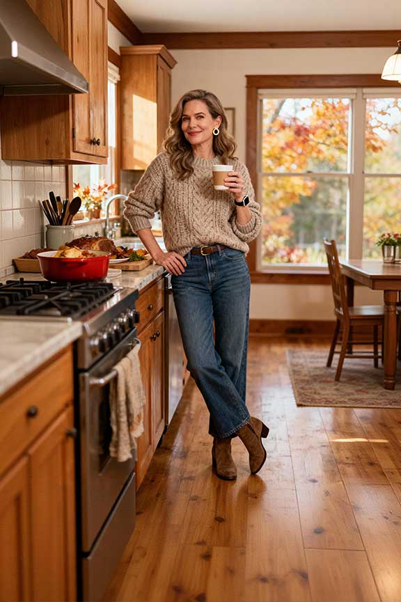 Cream-Roll-Neck-Sweater-+-Caramel-Plaid-Pants