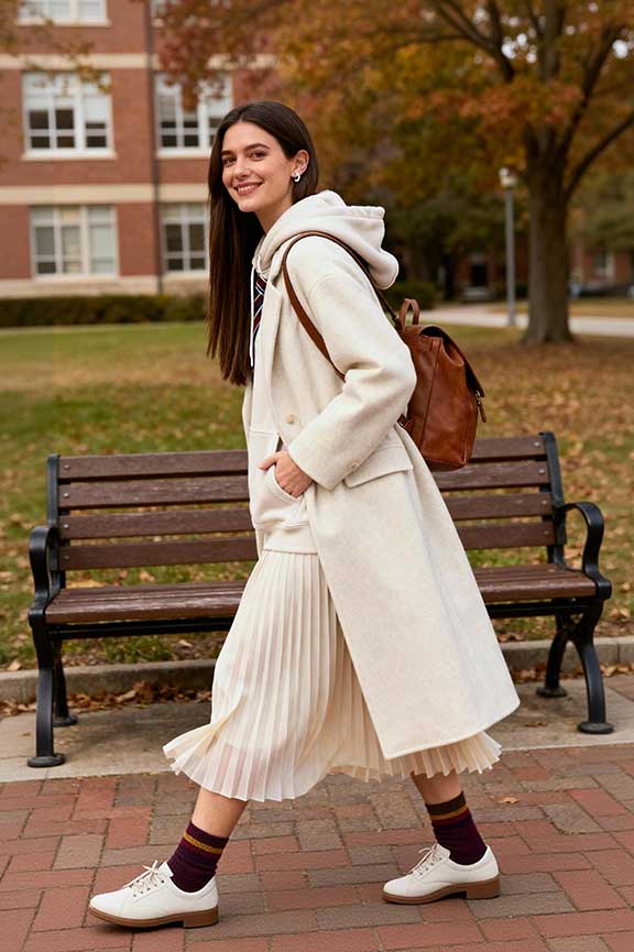 Long-Preppy-Coat-+-Hoodie-+-Pleated-Skirt