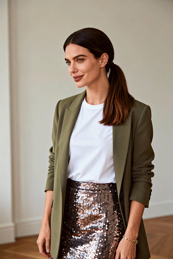 Sequin-Skirt-+-White-Tee-+-Blazer